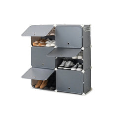 Innovagoods Grevoux Zapatero Modular para 20 Pares - 6 Modulos - Perchero Metalico Lateral - Orificios de Ventilacion - 84x96x32cm - Color Gris