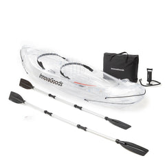 Innovagoods Kayak Inflable para 2 Personas - Bomba Manual - Soporta hasta 180kg - Incluye Accesorios - Bolsa de Transporte - 2 Remos Desmontables - 312x100x51cm - Color Transparente y Negro