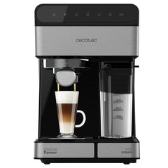 Cecotec Power Instant-Ccino 20 Touch Cafetera Espresso Semiautomatica - 1350W - Doble Salida - 20bar - Deposito de 1.4L - Tanque de Leche 500ml - Thermoblock - Calientatazas - Color Negro y Gris