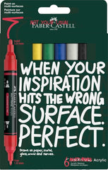 Faber-Castell Multimark Acrylic Pack con 6 Rotuladores Acrilicos Doble Punta - Puntas Redondas de 1mm y 3mm - Tinta Acrilica a Base de Agua - Colores Surtidos