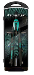 Staedtler Norix 555 Compas Metalico Escolar de Precision - Mecanismo Pulsador y Ajuste por Rueda Central - Color Verde/Negro