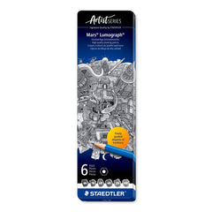 Staedtler Mars Lumograph 100 Caja Metalica con 6 Lapices de Grafito de Graduaciones 8B, 7B, 6B, 4B, 2B, HB - Alta Resistencia a la Rotura - Madera de Bosques Certificados