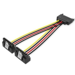 Vention Cable Alimentacion SATA - Longitud 0.15m - 15P Macho - 2x15P Hembra Acodado - 18 AWG - Color Negro