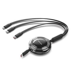 Vention Cable USB Multiple - Potencia Maxima 100W - Retractil - Longitud Ajustable hasta 1.1m - USB-A - 2xUSB-C - Lightning - Velocidad hasta 480Mbps - Color Negro