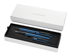Pelikan Jazz Noble Set de Boligrafo y Estilografica - Cuerpo Satinado con Detalles Cromados - Incluye Estuche de Regalo - Color Aguamarina