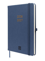 Finocam Minimal Agenda de Tapa Dura Internacional - 18 Meses - Semana Vista Horizontal - Formato M5 - 140x190mm - Papel Crema de 80g/m2 - Bolsillo Interior - Cierre con Goma - Color Azul