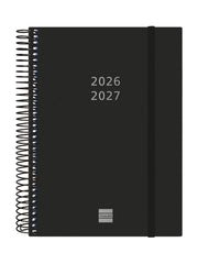 Finocam Espiral Agenda Internacional - 18 Meses - 2 Dias por Pagina - Formato E10 - 155x212mm - Tapas de Polipropileno - Papel de 70g/m2 - Esquinas Microperforadas - Color Negro