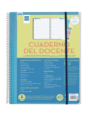 Finocam Organizacion Agenda sin Fechar para Docentes - Semana Vista - 230x310mm - Tapas de Polipropileno - Papel de 80g/m2 - Espiral de Plastico - Adhesivos Tematicos - Color Azul