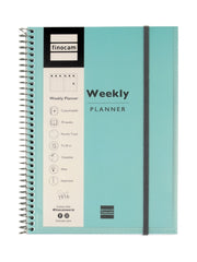 Finocam My Time Agenda sin Fechar - Semana Vista Vertical - Formato E10 - 155x212mm - Tapas de Polipropileno - Papel de 80g/m2 - Espiral de Plastico - Cierre con Goma - Color Turquesa
