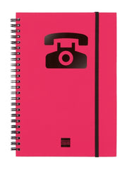Finocam Phone Indice Telefonico - Formato A5 - 148x210mm - Tapas de Carton Forrado - Papel de 120g/m2 - Cierre con Goma Elastica - Espiral Doble Metalica - Color Magenta