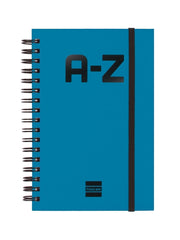 Finocam A-Z Indice Alfabetico - Formato 8º - 100x150mm - Tapas de Carton Forrado - Papel de 80g/m2 - Cierre con Goma Elastica - Espiral Doble Metalica - Color Azul