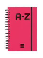 Finocam A-Z Indice Alfabetico - Formato 8º - 100x150mm - Tapas de Carton Forrado - Papel de 80g/m2 - Cierre con Goma Elastica - Espiral Doble Metalica - Color Magenta