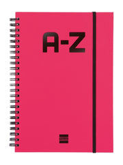 Finocam A-Z Indice Alfabetico - Formato A5 - 148x210mm - Tapas de Carton Forrado - Papel de 80g/m2 - Cierre con Goma Elastica - Espiral Doble Metalica - Color Magenta