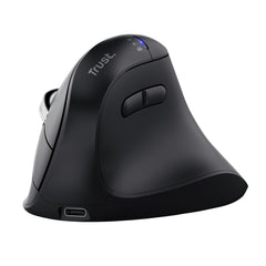 Trust Vyran Raton Inalambrico Ergonomico - Ajustable hasta 4800dpi - Bluetooth - Recargable - Receptor USB-A - Adaptador USB-C - Multidispositivo - Clic Silencioso - 75x84x116mm - Color Negro