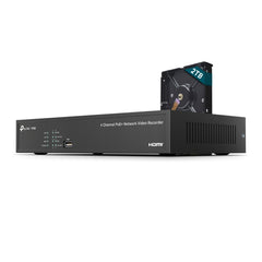 TP-Link Vigi NVR1004H-4P-2TB Grabadora para Videovigilancia - 4 Canales - RJ45 - HDMI - VGA - 2xUSB - 2TB Preinstalados y Capacidad hasta 10TB - Decodifica hasta 16Mpx - Color Negro