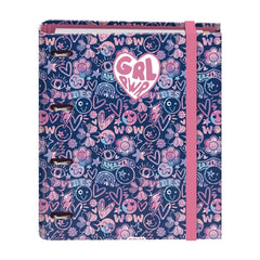Dohe Girl Power Carpeta con 4 Anillas de 35mm - 100 Hojas Offset de 90g - 5x5mm - 4 Separadores - Sobre Multitaladro - Cubierta de Carton Plastificado - 28x32x4cm - Multicolor