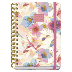 Dohe Premium Magnolia Agenda Escolar 26/27 - Formato A5 - Semana Vista - Papel Offset Ahuesado 80g - Cubierta de Carton Plastificado - Espiral Metalica Doble - Goma - 15x21x2cm - Multicolor