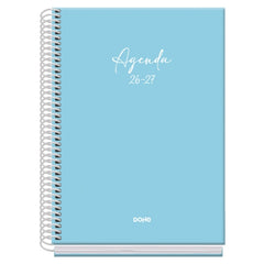 Dohe Basic Serenity Agenda Escolar 26/27 - Formato A5 - Dia Pagina - Papel Offset Ahuesado 70g - Cubierta de Carton Plastificado - Espiral Metalica - Goma - 15x21x4cm - Color Azul