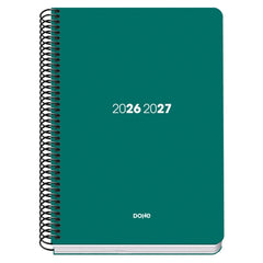 Dohe Basic Element Agenda Escolar 26/27 - Formato A5 - Dia Pagina - Papel Offset Ahuesado 70g - Cubierta de Carton Plastificado - Espiral Metalica - Goma - 15x21x4cm - Color Verde