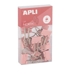 Apli Up North Pack con 15 Pinzas de Metal 19mm - Color Rosa