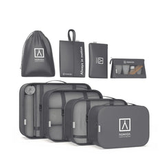 Numada Midweek A80 Pack de 8 Organizadores de Maleta - Poliester Impermeable - Malla Semitransparente - Cremallera con Doble Tirador - Color Gris Oscuro