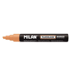 Milan Fluoglass Marcador para Superfícies Lisas - Ponta Biselada - Traço de 2 - 4mm - Tinta à Água - Fácil de Apagar - Cor Laranja