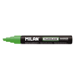 Milan Fluoglass Marker for Smooth Surfaces - Bevelled Tip - 2 - 4mm Line - Water-Based Ink - Easy to Erase - Green
