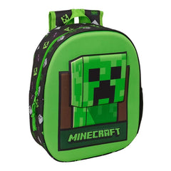 Safta Minecraft Mochila 3D - Portabotellas - Hombreras Acolchadas - Asa de Mano Superior - 27x33x10cm - Color Verde y Negro
