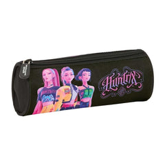 Safta K-Pop Demon Hunters Portatodo Redondo - Cremallera con Tirador - 20x7x7cm - Color Negro y Rosa