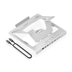 Aisens ASUC-7P046-GR Soporte para Portatil hasta 16" - Regulable en Altura - Antideslizante - Plegable - USB-C Docking 7 en 1 - Color Gris