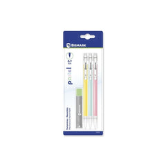 Bismark Pack con 3 Portaminas 0.7mm HB + 1 Cajita de Minas - Punta Retractil - Cuerpos de Colores Pastel Surtidos