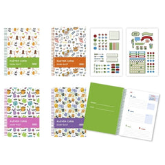 Bismark Animals Agenda Escolar 26-27 Semana Vista A5 - Tapa de Carton Forrada - Hojas Interiores de Color - Planning Mensual - 2 Hojas de Pegatinas - 4 Diseños Diferentes Aleatorios