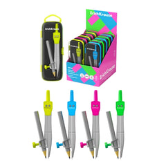ErichKrause Neon Expositor com 12 Compassos com Lápis - Corpo Metálico - 123mm de Comprimento - Raio Máximo de 185mm - Cores Sortidas