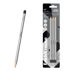 ErichKrause Art Pack de 3 Lapices de Grafito - Durezas Surtidas H, HB y B - Cuerpo Hexagonal - Mina Resistente - Color Plata