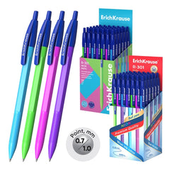 ErichKrause R-301 Matic Neon Stylo Rétractable - Modèles Assortis - Tracé 0.35mm - Couleur Bleu