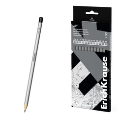ErichKrause Art Pack de 12 Lapices de Grafito - Durezas Surtidas 2H-8B - Cuerpo Hexagonal - Pegado Completo de la Mina - Facil Afilado - Color Plata