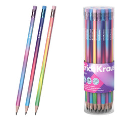 ErichKrause Galaxy Lápis de Grafite com Borracha - Mina HB - Corpo Triangular - Plástico - Pega Ergonómica - Fáceis de Esfumar - Cores Sortidas