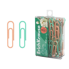 ErichKrause Pastel Bloom Pack de 100 Clips Recubiertos - 28mm - Caja de Plastico - Colores Surtidos