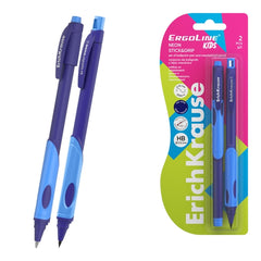 ErichKrause Pack Stylo Rétractable et Porte-mine - Pointe de 0.5mm - Mine de 2mm HB - Zone de Préhension Triangulaire - Capuchon Ventilé - Couleur Bleu