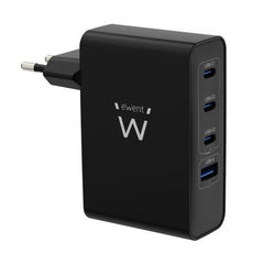 Ewent EW1336 100W Ultra-Fast Universal GaN Wall Charger - 3x USB-C PD 3.0 and 1x USB-A QC 3.0 - Black
