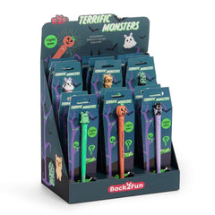 Miquel Rius Back2Fun Halloween Présentoir de 18 Stylos Lumineux - 6 Modèles Différents - La Tête s'Illumine en Appuyant sur le Bouton - Encre Couleur Bleu