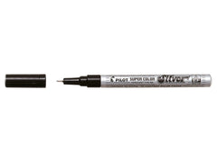 Pilot Super Color Rotulador Permanente Fino - Punta de 1mm de Poliacetal - Tinta muy Densa y Opaca - Cuerpo Metalico - Color Plata