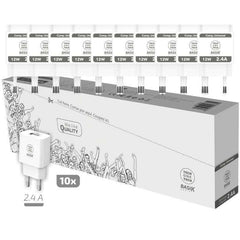 TechOneTech Basik Pack de 10 Carregadores de Parede 1 Porta USB 12W