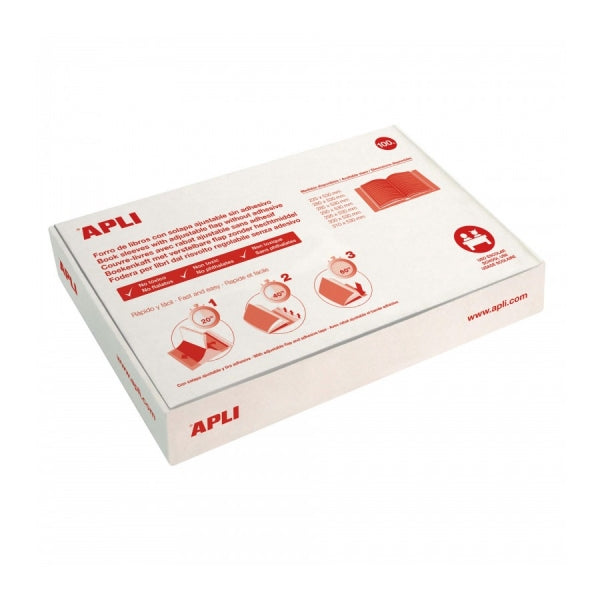 Apli Caja de 100 Forros para Libros 310mm PVC 130 micras - Solapa Autoajustable - Facil Forrado en 3 Pasos - Transparente