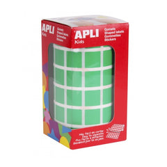 Apli Rollo de 2.832 Gomets Cuadrados 15 x 15mm - Adhesivo Permanente Base Agua - Libre de Disolventes - Color Verde