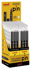 Uni-ball Uni Pin Expositor con 12 Estuches de 3 Rotuladores Calibrados 0.2, 0.4, 0.8 - Punta Poliacetal - Tinta Pigmentada Resistente al Agua y Luz - Ideal para Dibujo Profesional y Escritura - Color Negro