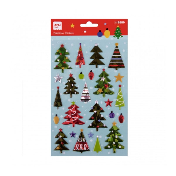 Apli Bolsa de Pegatinas Navide�as de Arboles de Navidad - Detalles Metalizados - Adhesivo Permanente - Ideal para Scrapbooking y Decoracion - Estimula Creatividad y Psicomotricidad Infantil