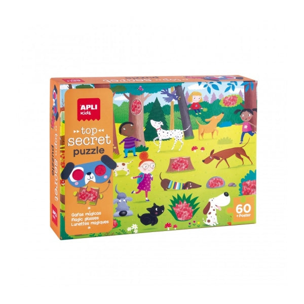 Apli Puzle Secreto de Perros - Dise�o Infantil y Colorido - Incluye Gafas Magicas y Poster - Piezas Resistentes y Seguras - Fomenta Habilidades Cognitivas y Motrices