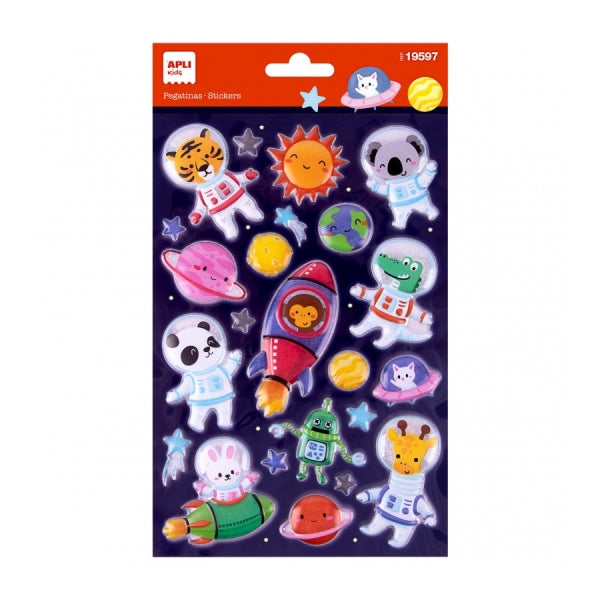 Apli Bolsa de Pegatinas Animales del Espacio - Adhesivo Permanente - Estimula Creatividad y Psicomotricidad Fina en Ni�os Peque�os