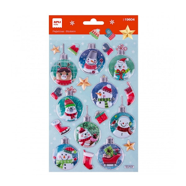 Apli Bolsa con 20 Pegatinas Navide�as Bola Mu�eco de Nieve - Adhesivo Permanente - Dise�os Surtidos - Ideal para Decorar Regalos y Tarjetas